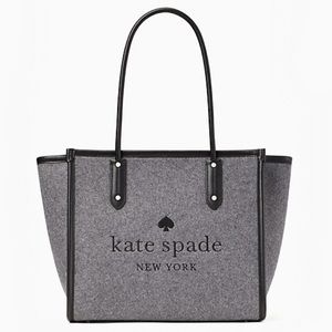 ♠️Kate Spade Ella Large Felt Zip Tote Bag Grey and Matching Large Pouch.
